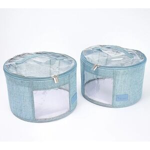 Periea Set of 2 Small Rounds Storage Container with Carrying Handles Blue Linen